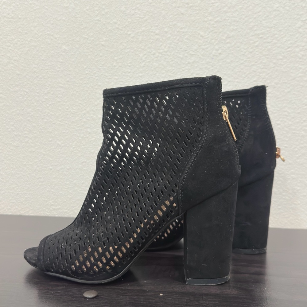 JustFab Black Mesh Heeled Boots